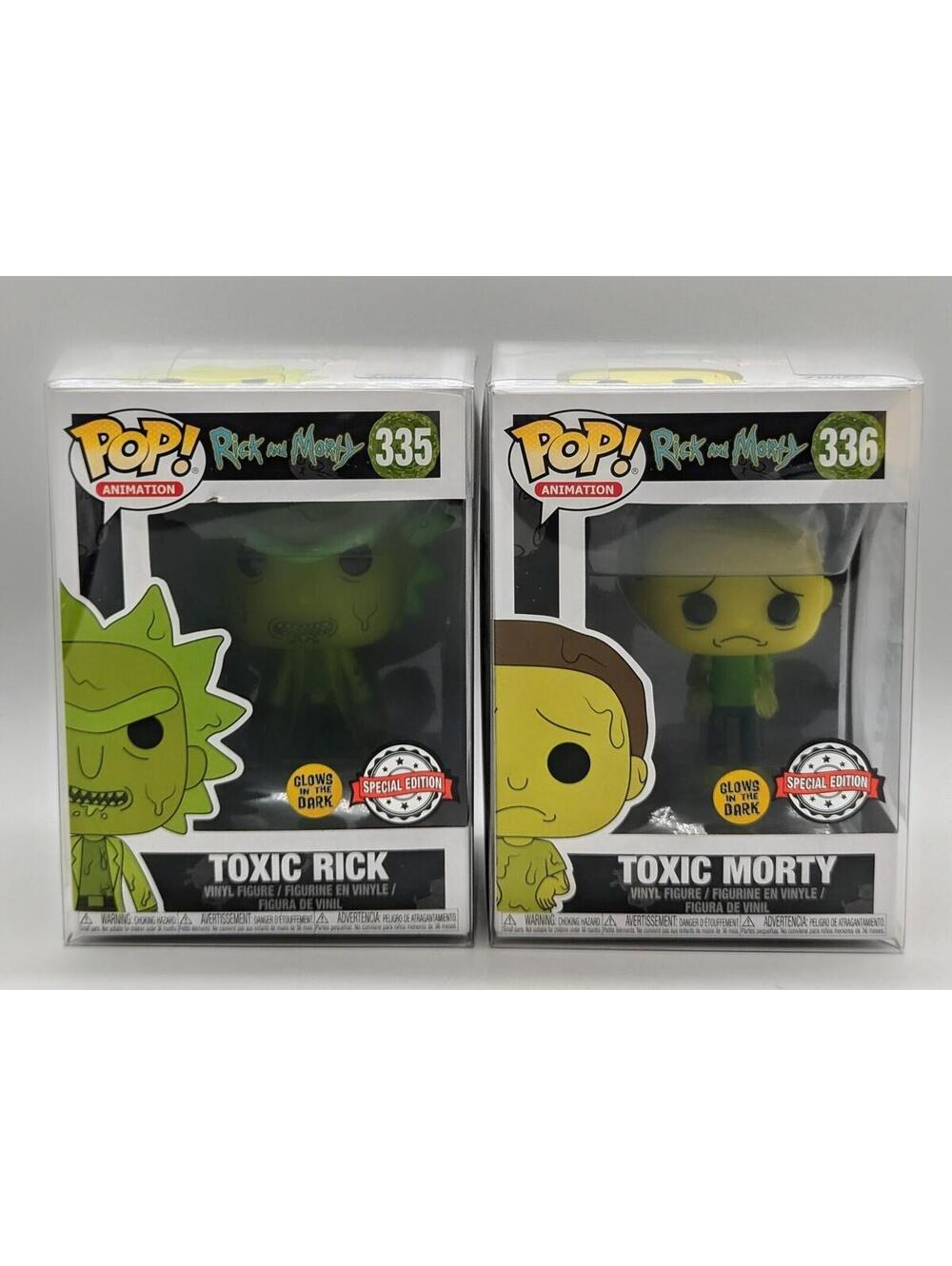 Funko Pop! Animation Toxic Rick #335 Toxic Morty #336 Glows GITD + Protector